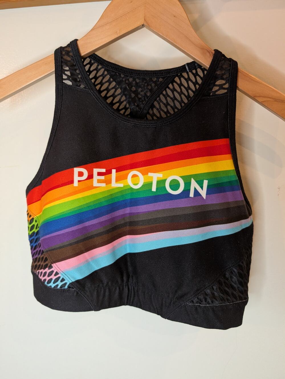 Wear It To Heart Peloton Rainbow Logo Crop Top Mesh Back Sports Bra M